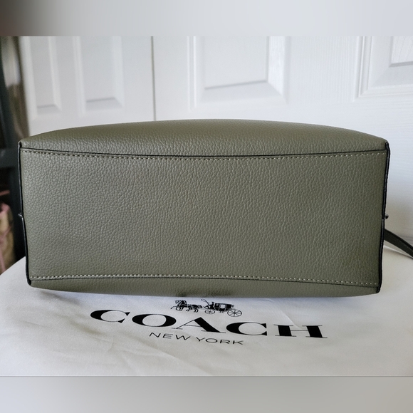 Coach Mollie 25 Silver Surplus Army Green Small Double Face Leather Tote - Picture 4 of 4